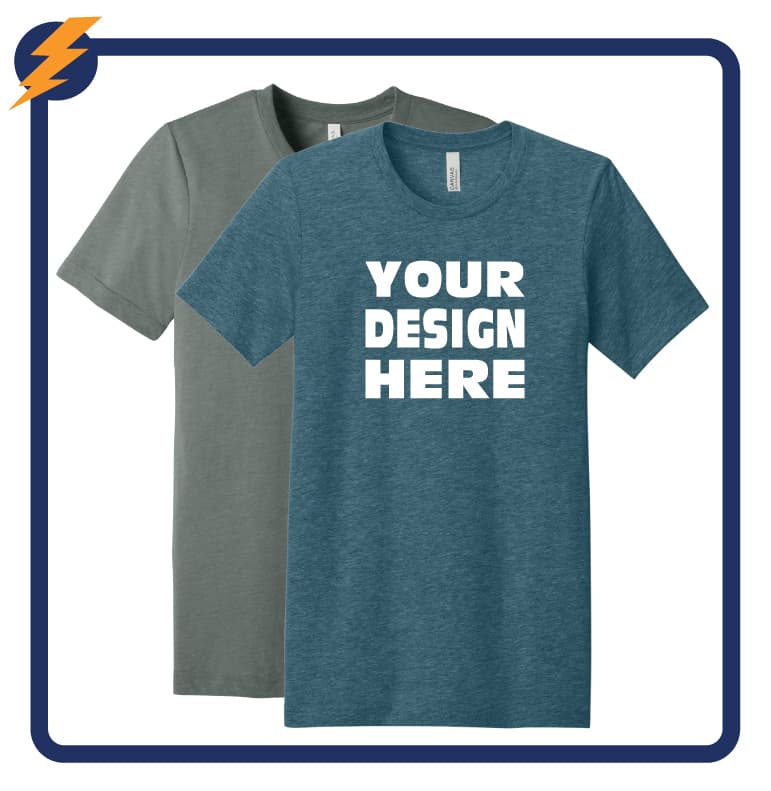 Custom Bella Canvas t shirts with printed designs for businesses, events, and premium apparel