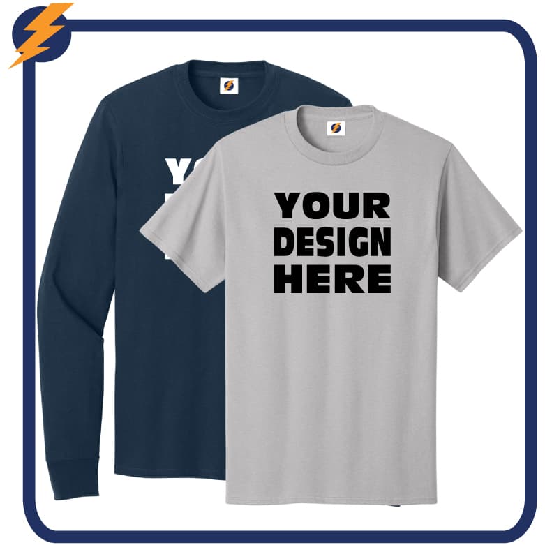 Budget custom t shirts in multiple colors with printed designs for bulk orders and events