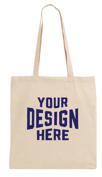Lightweight cotton canvas tote bag with custom printed design for events, retail, and promotional use