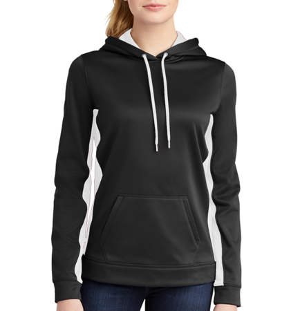 Sport-Tek Ladies Sport-Wick Fleece Colorblock Hooded Pullover - Black LST235-BL