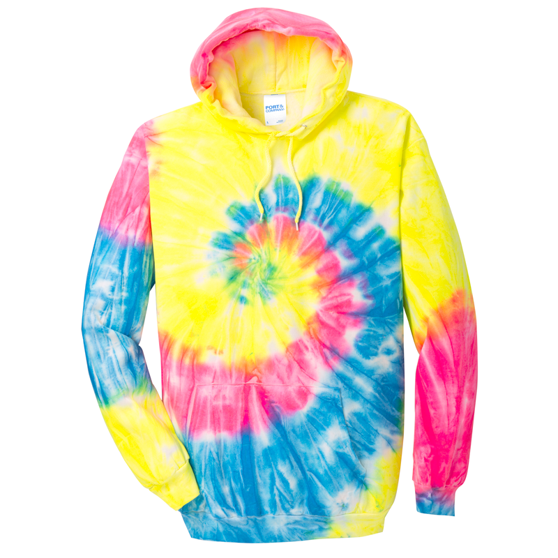 Design Online Custom Printed Port & Company Tie-Dye Neon Rainbow Hoodie ...